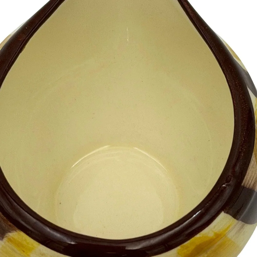 Vtg MCM 50s Vernonware Organdie HandPainted Creamer Pitcher Yellow Brown Gingham
